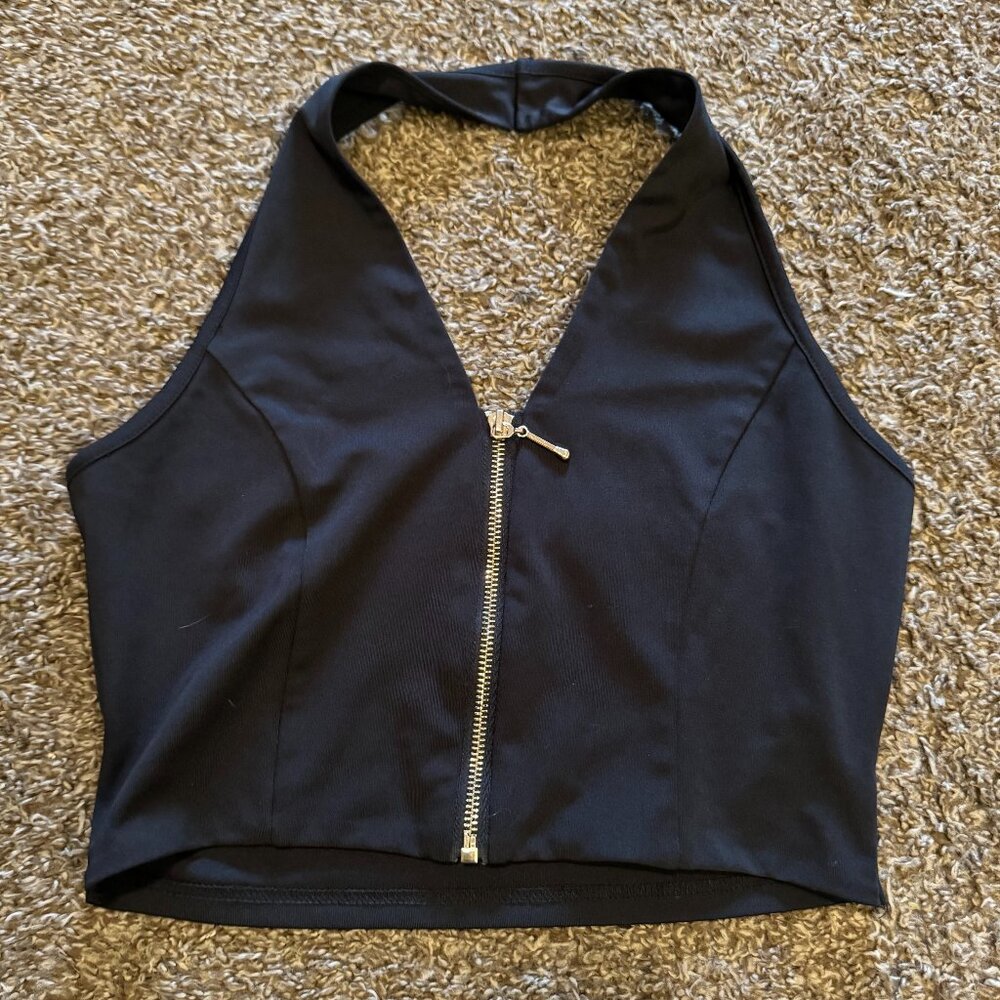 SHEIN Zip Through Open Back Halter Top